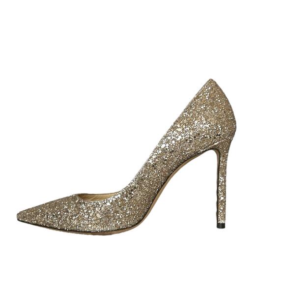 Jimmy Choo Romy Glitter Ballet Pump Heel Wedding Event Gold 8.5 - Picture 2 of 8